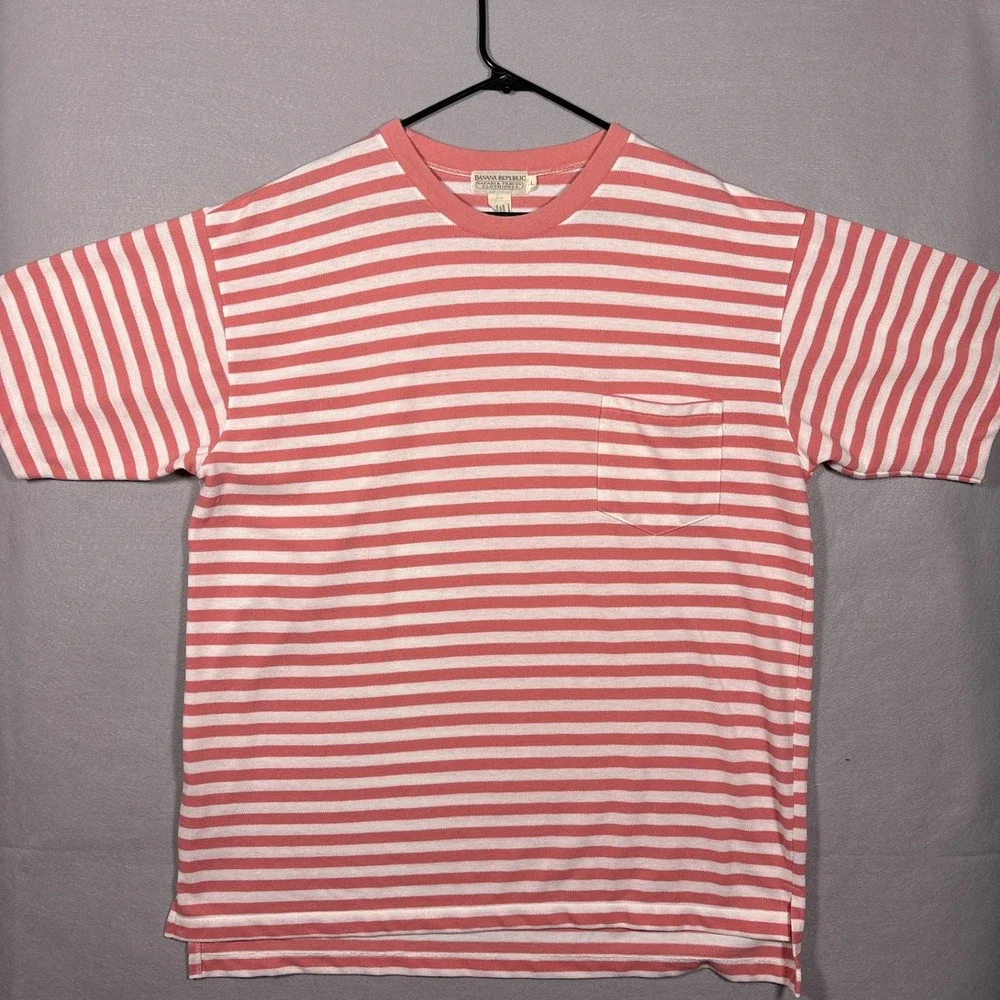 Vintage 80s Banana Republic Pocket T-Shirt Large (Fits XL) Pique Striped Blank